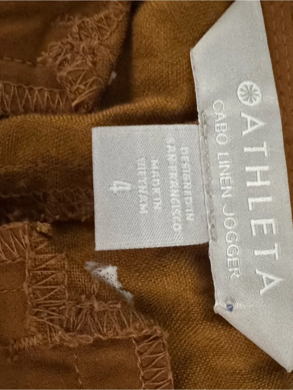 Athleta Womens Cabo Linen Jogger Elastic Waist Rust Brown Pants 4T Meas: 30x30